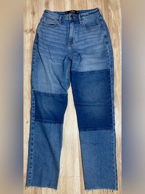 Hollister two tone women’s Blue denim high-rise Mom Jeans stretch 3R sz 26